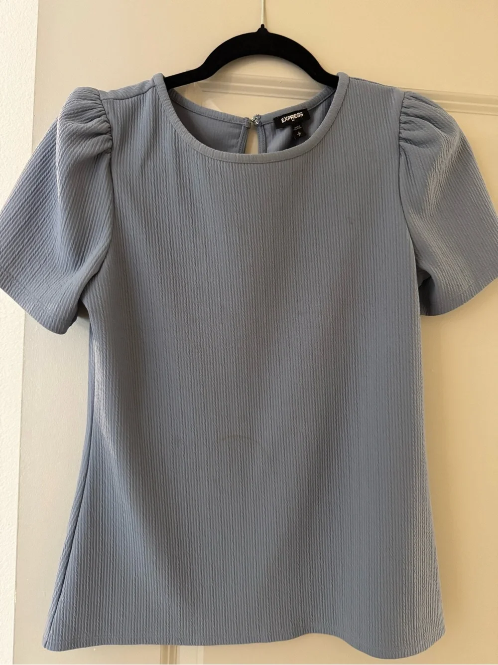 Express Dusty Blue Ribbed Puff Sleeve Top